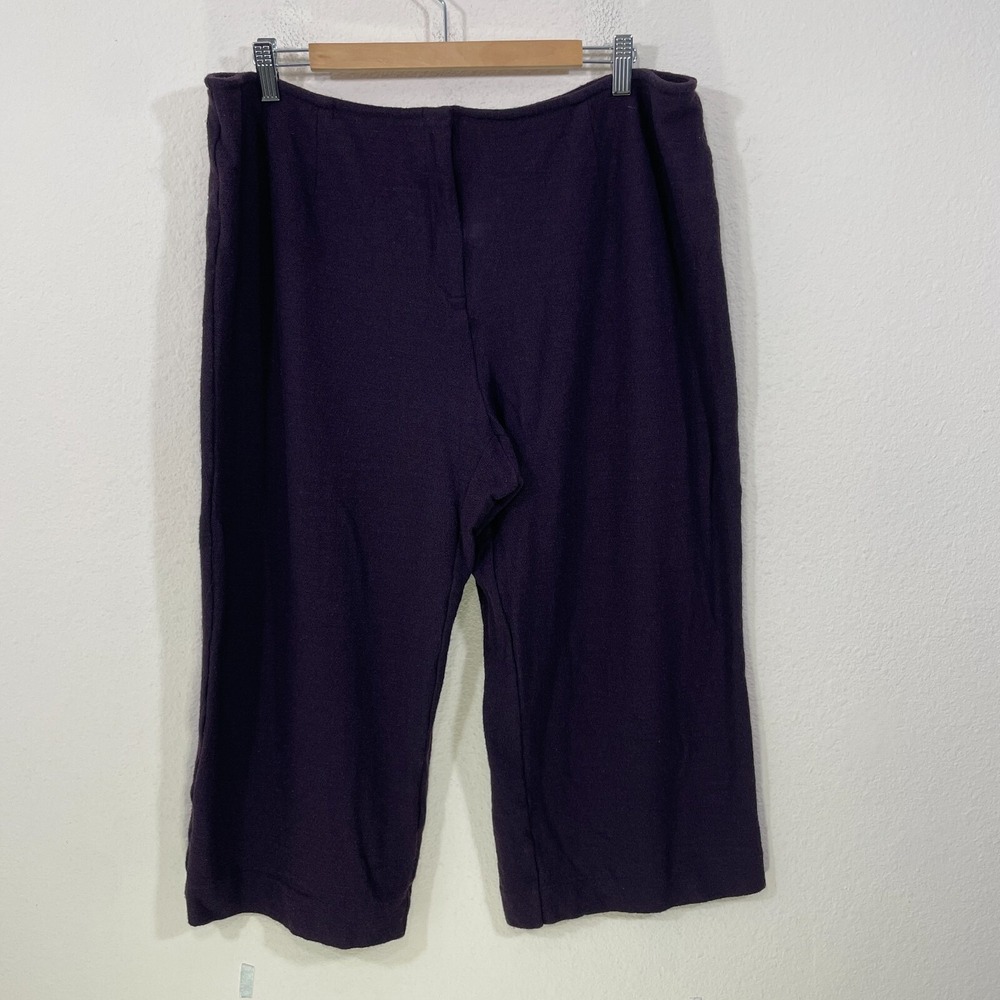 Eileen Fisher Woman 2X  Pants Wool Eggplant Purple Wide‎ Cropped Leg 21" Inseam